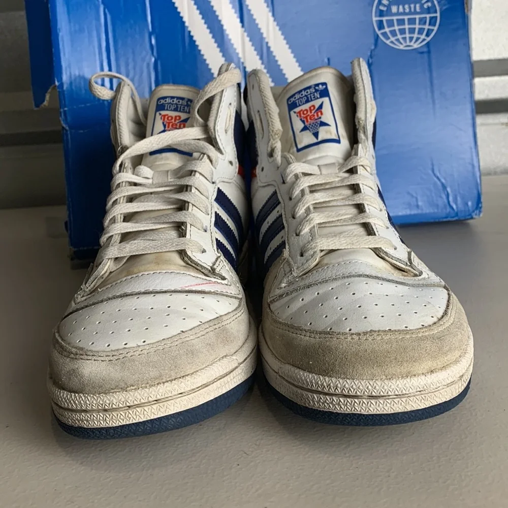 Adidas Originals Top Ten RB Men’s 10.5 White Navy Red Retro Basketball Shoes Box
